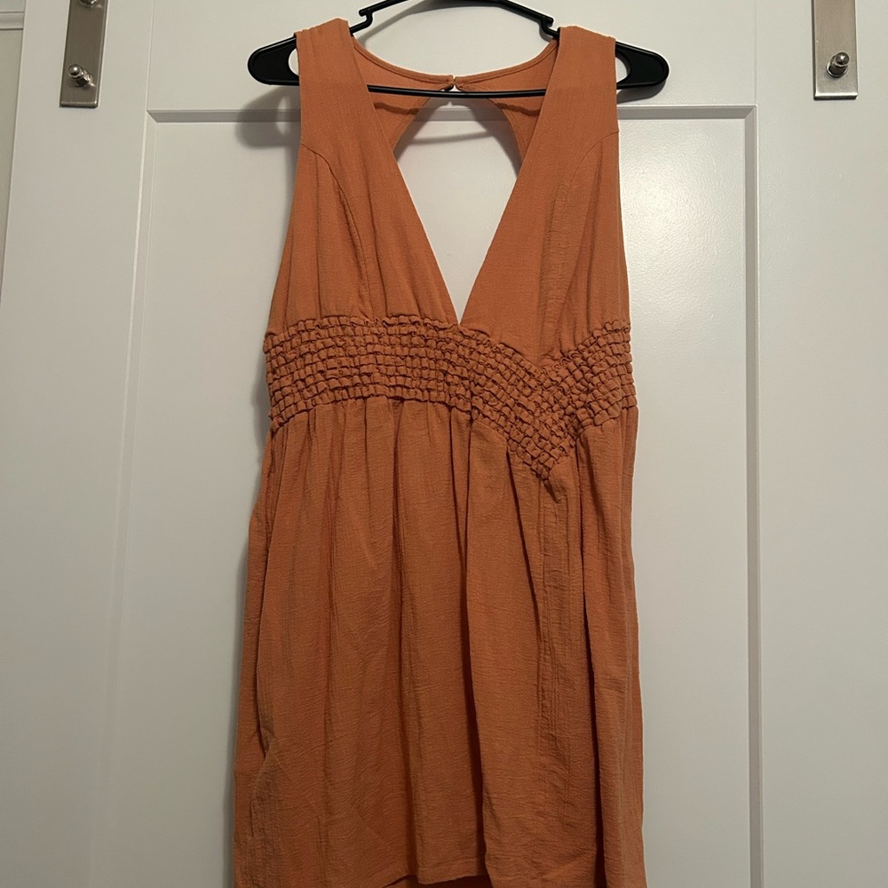 Orange Sleeveless Dress with Smocked Waist